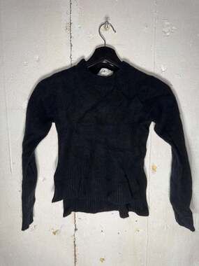 7 For All Mankind Black Italian Yarn Ribbed Asymmetric Hem Knit Sweater